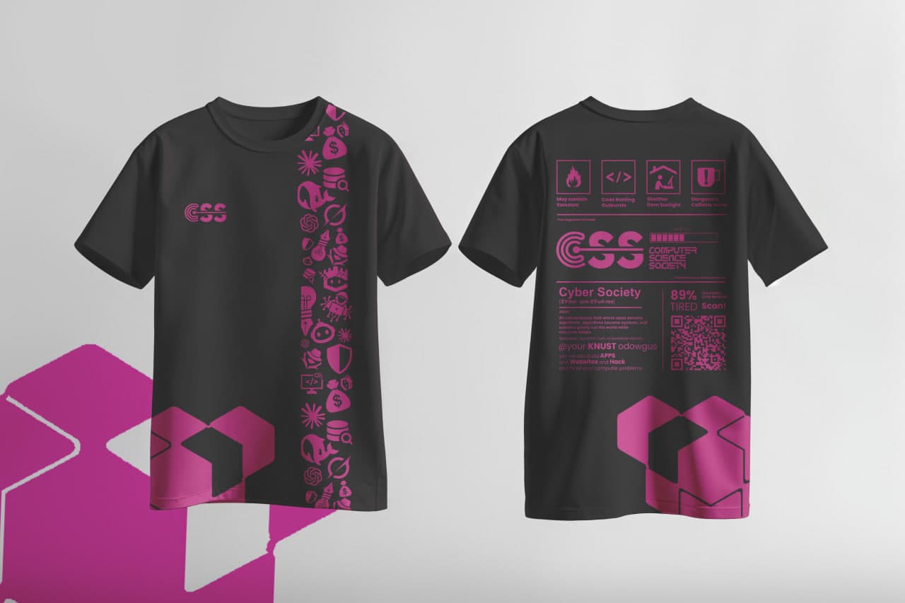 Kernel Panic: Black CSS Tee with Pink print, front and back