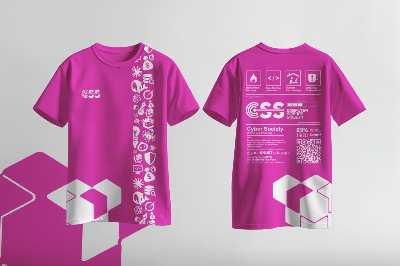 Hot Reload: Pink CSS Tee with White print, front and back
